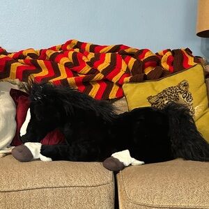 Rare Large E&J plush black horse with white blaze